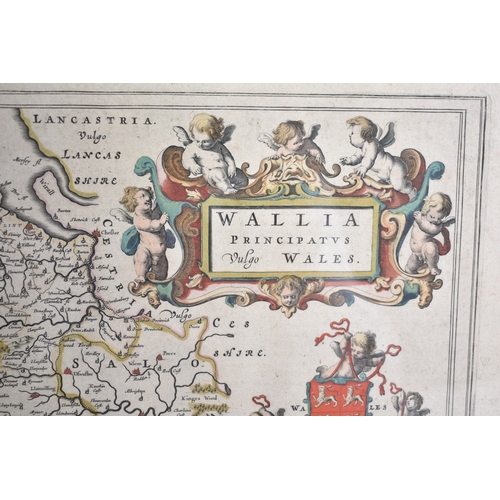 171 - A Framed John Blaeu Map, 'Wallia', 17th Century with Hand Colouring, 48x38cms