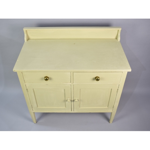 180 - A Small Painted Kitchen Cabinet with Two Drawers over Cupboard Base, Galleried Back, 87cms Wide and ... 