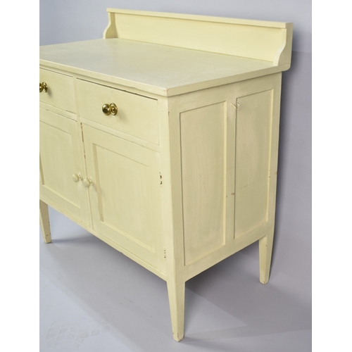 180 - A Small Painted Kitchen Cabinet with Two Drawers over Cupboard Base, Galleried Back, 87cms Wide and ... 