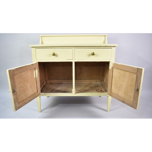 180 - A Small Painted Kitchen Cabinet with Two Drawers over Cupboard Base, Galleried Back, 87cms Wide and ... 