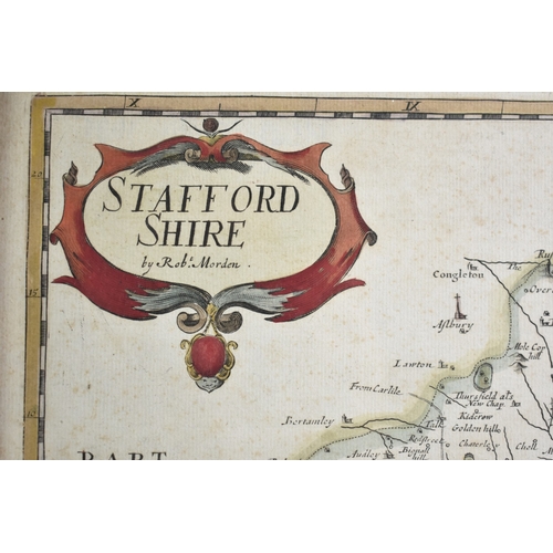 185 - A Framed 17th Century Map of Staffordshire After Robert Morden, 39x45cms