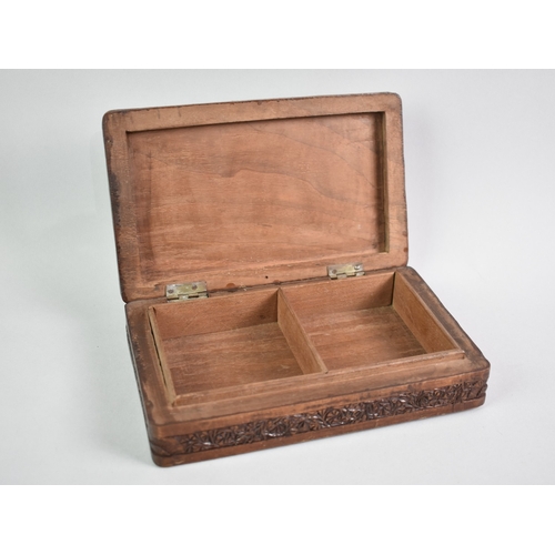 19 - An Intricately Carved Indian Two Division Wooden Box in Teak, 20cms Wide