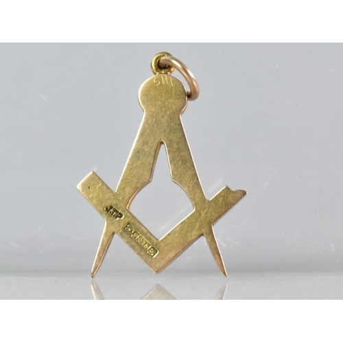 195 - A George V Heavy and Large 9ct Gold Masonic Pendant, Set Square and Compass, 7.6gms, Chester 1913, M... 