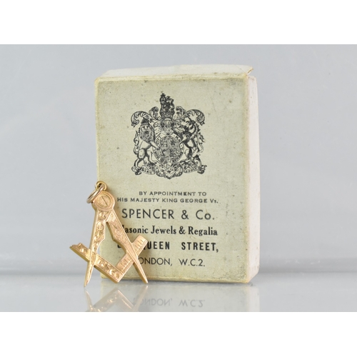 195 - A George V Heavy and Large 9ct Gold Masonic Pendant, Set Square and Compass, 7.6gms, Chester 1913, M... 