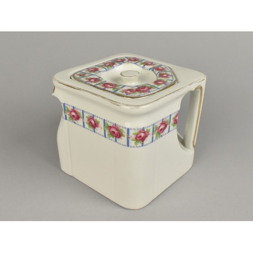 261 - An Early/Mid 20th Century Wedgwood & Co. Cube Teapot with Rose Pattern Trim, 9.5cm high
