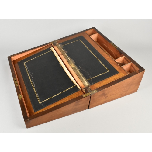 28 - A Late Victorian/Edwardian Walnut Writing Slope with Brass Escutcheons, 40cms Wide