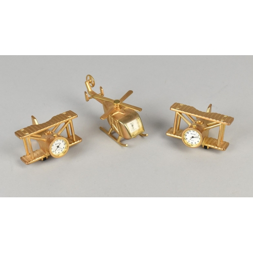3 - A Pair of Contemporary Novelty Desktop Clocks in the Form of Biplanes and a Similar Example in the F... 