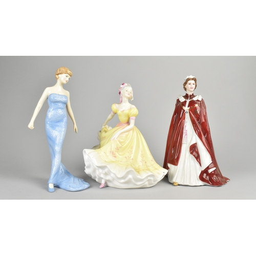 376 - Three Ceramic Figures to Comprise Royal Worcester Queen Elizabeth II, Royal Doulton Diana and Royal ... 