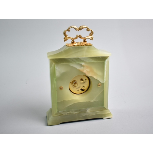 38 - A Mid 20th Century Elsinor Green Onyx and Gilt Mantel Clock with Clockwork Movement, 21cms High
