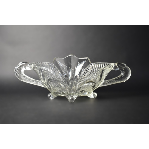 383 - A Brockwitz Glass Centre Bowl with Zoomorphic Handles and Moulded Relief, 40cm wide