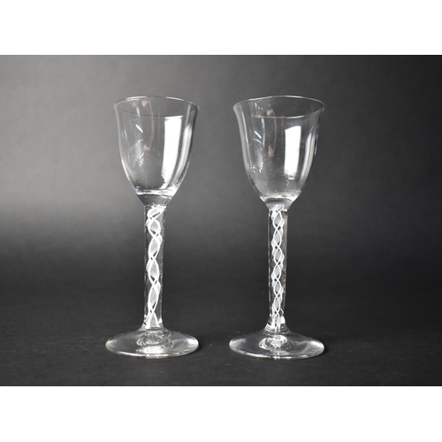385 - Two Hand Blown Opaque Twist Drinking Glasses, 15cm high
