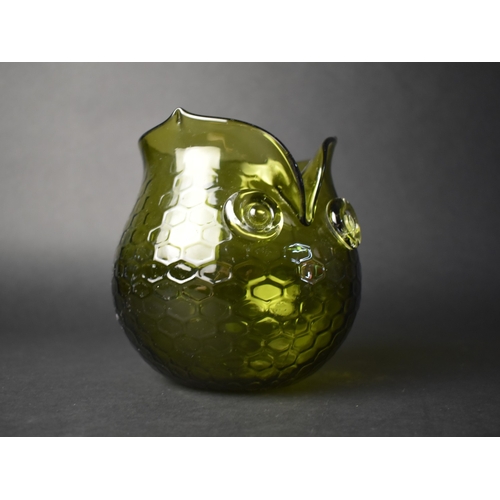 388 - A Green Glass Owl Vase, 15cm high