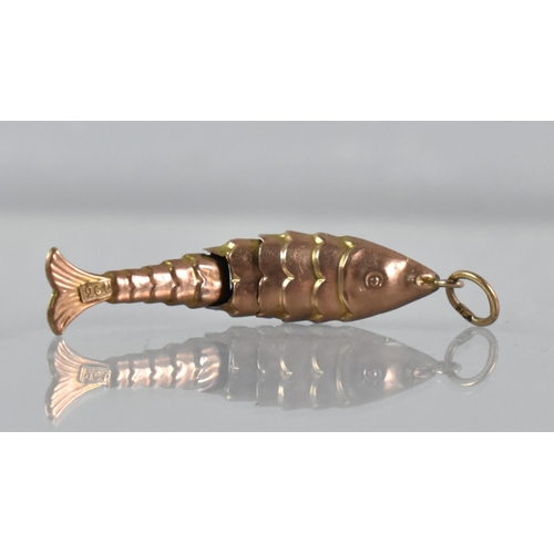 399 - A Vintage 9ct Gold Charm/Pendant, Articulated Fish, Rectangular Panel to Tail Embossed 9ct, 0.6gms, ... 