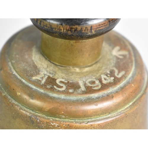 50 - A WWII ARP Bell inscribed AS 1942, with War Department Crows Foot, Handle Somewhat Loose