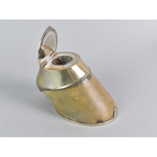 51 - An Early 20th Century Desktop Inkwell Formed from a Pony Hoof, Silver Plated Top and Glass Liner, 8c... 