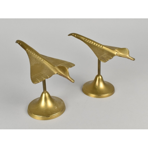 54 - A Pair of Cast Brass Models of Concorde, 7.5cms Long