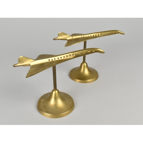 54 - A Pair of Cast Brass Models of Concorde, 7.5cms Long