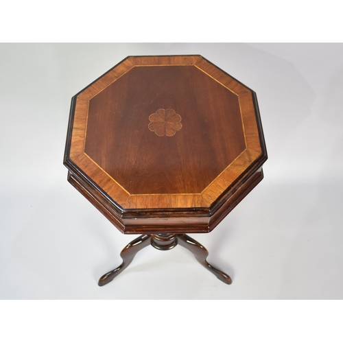 65 - A Late Victorian Mahogany Ladies Octagonal Work Table of Trumpet Shape with Hinged Crossbanded and I... 
