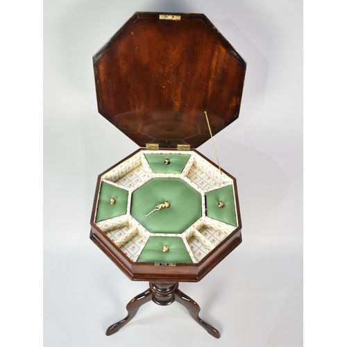 65 - A Late Victorian Mahogany Ladies Octagonal Work Table of Trumpet Shape with Hinged Crossbanded and I... 