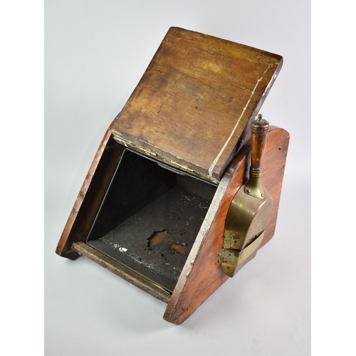 87 - A Late Victorian/Edwardian Brass Mounted Oak Coal Scuttle with Side Shovel and Metal Liner, 32cms Wi... 