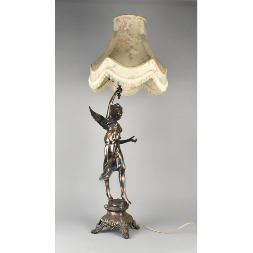 45 - A Late 20th Century Bronze Effect Figural Table Lamp in the Form of an Angel Holding Torch, Complete... 