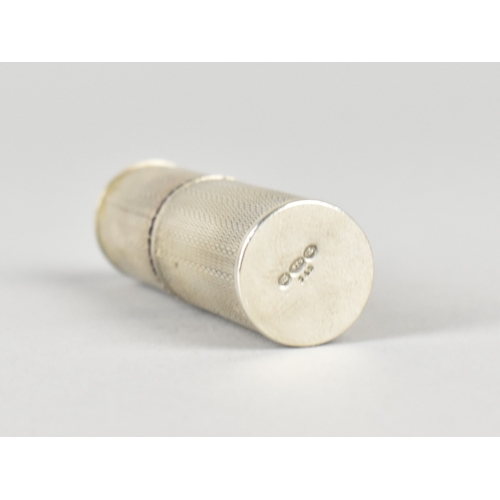 56 - A Silver Cylindrical Etui Containing Needles and Cotton, Stamped 925, Engine Turned Decoration to Bo... 