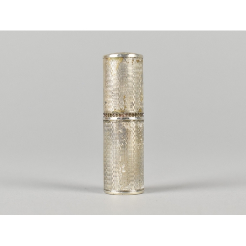 56 - A Silver Cylindrical Etui Containing Needles and Cotton, Stamped 925, Engine Turned Decoration to Bo... 