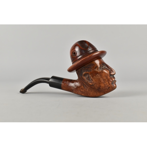 9 - A Novelty American Carved Briar Mask Head Pipe with Removable Hat