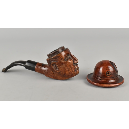 9 - A Novelty American Carved Briar Mask Head Pipe with Removable Hat
