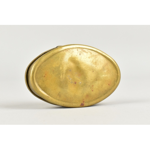 48 - A Late 19th Century Brass Oval Snuff Box, Hinged Lid Named and Dated 1891
