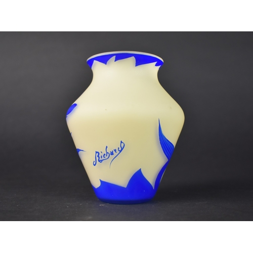 14 - A Loetz Cameo Glass Vase Decorated with Orchid and Signed Richard, 11cm High