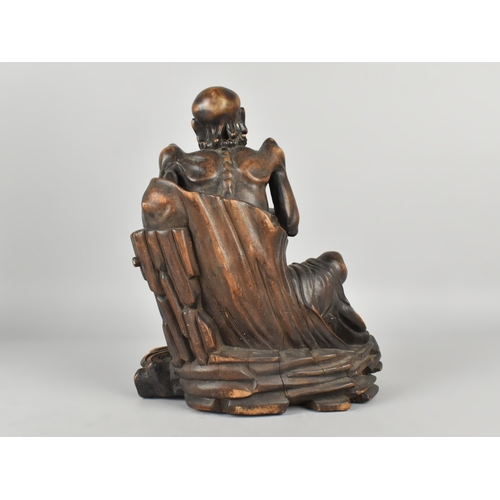 43 - A Carved Wooden Chinese Buddhist Luohan Figure (Regarded as Enlightened Disciples of the Buddha), So... 