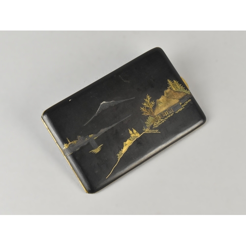 53 - An Early 20th Century Japanese Damascene Mixed Metal Cigarette Case Depicting Cottages and Mount Fuj... 