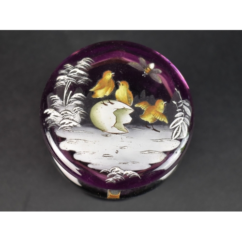 25 - An Early 20th Century Bohemian Aubergine Glass Lidded Cylindrical Trinket Box Probably By Moser, The... 