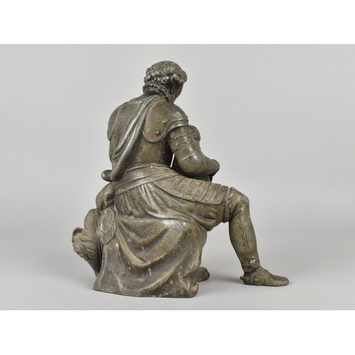 32 - A Continental Spelter Figure Group in the Form of a Seated Officer with Child on His Lap, Probably O... 