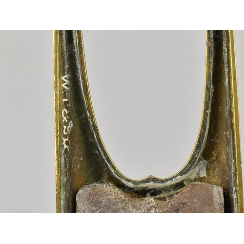 4 - An Art Nouveau Brass Door Porter with Weighted Base, Registration Number 493897, 30cm High.