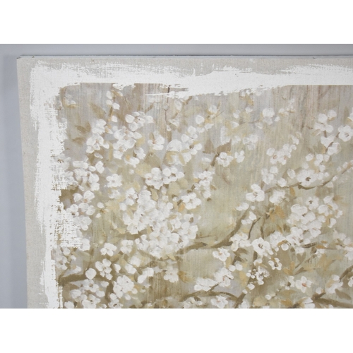 525 - A Mounted Painted Cloth Panel depicting Blossom, 152x122cms
