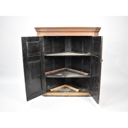 526 - A Late 19th Century Oak Wall Hanging Corner Cabinet with Panelled Doors, 88cms Wide