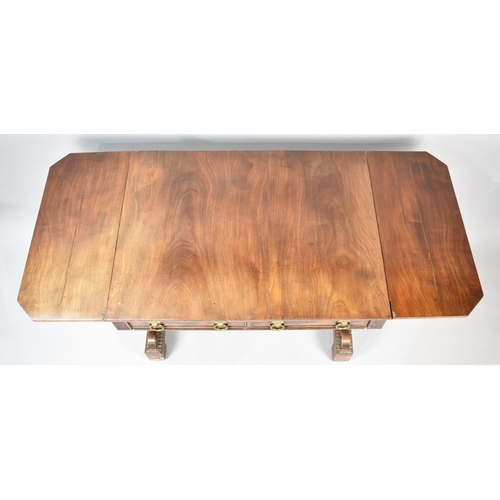 56 - A 19th Century Mahogany Drop Leaf Sofa Table With Two Drawers Matched by Dummies, 91cm Wide.