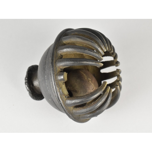 57 - A Heavy Patinated Bronzed White Metal  Indian Elephant Bell, Has Lost Several Claws, 13cm and 14cms ... 