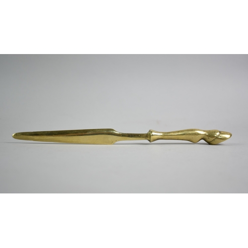 7 - A Novelty Brass Letter Opener Handle in the Form of a Horses Hoof and Leg, 22cm Long.