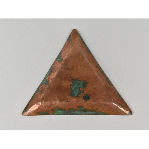 8 - A Peruvian Triangular Copper and Silver Triangle Dish with Pelican Bird Motif, 12.5cm diameter.
