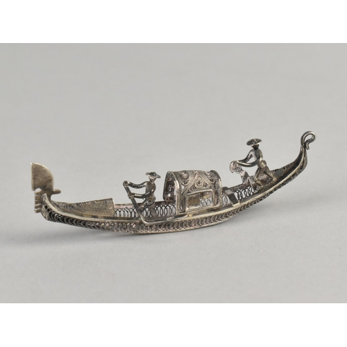 12 - A Miniature Italian Silver Filigree Souvenir, Gondola, 7cms Long