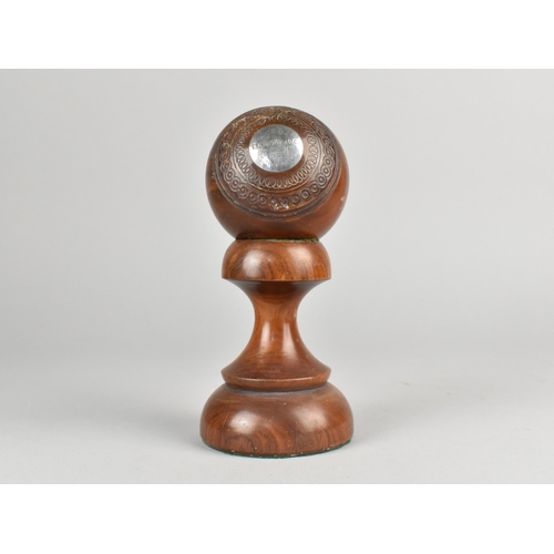 28 - A 1930's Treen Lawn Bowls Trophy in the form of Jack on Stand, The White Metal Disc Inscribed EVSBA,... 