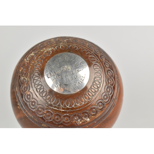 28 - A 1930's Treen Lawn Bowls Trophy in the form of Jack on Stand, The White Metal Disc Inscribed EVSBA,... 