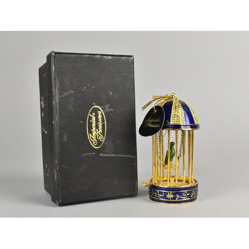 49 - A Boxed Elgate Russian Style Enamel and Gilt Study of Parrot in Birdcage, Imperial Treasures Collect... 