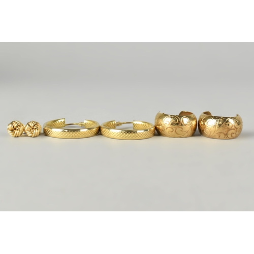 22 - A Collection of Three Pairs of 9ct Gold Earrings to include Italian Hooped Examples, 9ct Gold Knot E... 