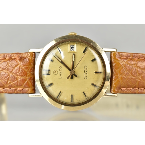 45 - A 1960s 9ct Gold Cased Gents Lanco Automatic Wrist Watch, Gold Coloured Face with Lume Baton Hands a... 