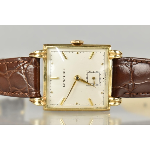 50 - A 14ct Gold Cased Longines Wristwatch, Square Champagne Dial with Gilt Metal Lance Hands and Baton H... 