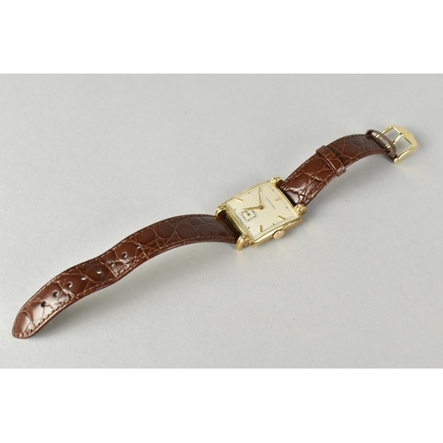 50 - A 14ct Gold Cased Longines Wristwatch, Square Champagne Dial with Gilt Metal Lance Hands and Baton H... 